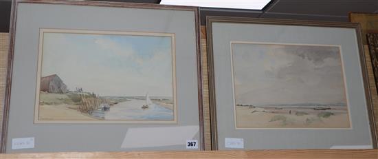 Ronald Gray (1868-1951), two watercolours, Blakeney, A Backwater and Beach scene, one signed, 24 x 33cm